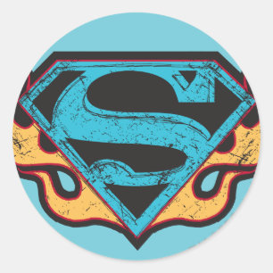 Supergirl Blue Logo mit Flammen Runder Aufkleber