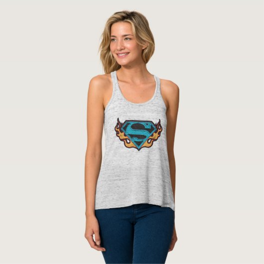 Supergirl Blue Logo mit Flammen Tank Top (Vorderseite Vollansicht)