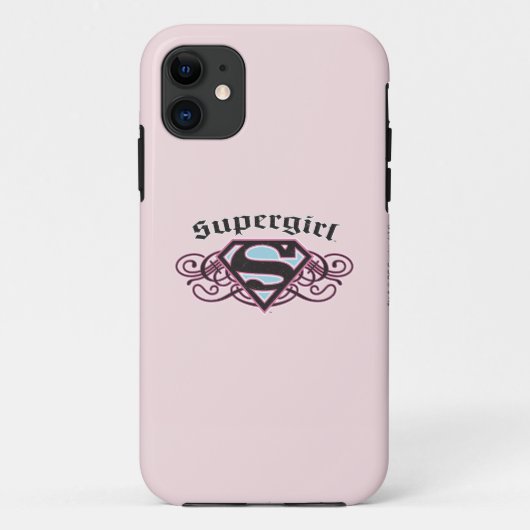Supergirl Button Strips Schwarz und Rosa Case-Mate iPhone Hülle (Rückseite)