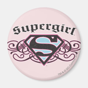 Supergirl Button Strips Schwarz und Rosa Magnet