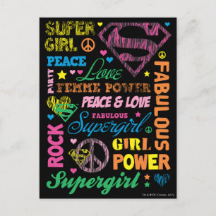 Supergirl Colorful Text Collage Postkarte
