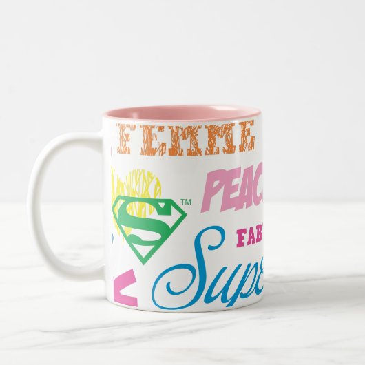 Supergirl Colorful Text Collage Zweifarbige Tasse (Links)