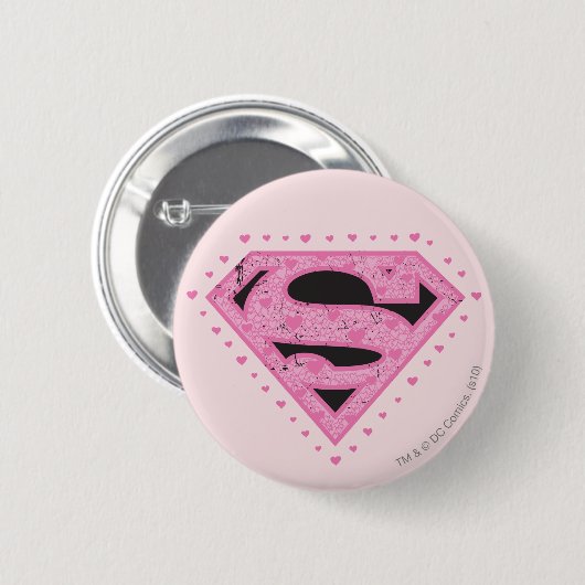 Supergirl Distressed Logo Schwarz und Rosa Button (Vorne & Hinten)