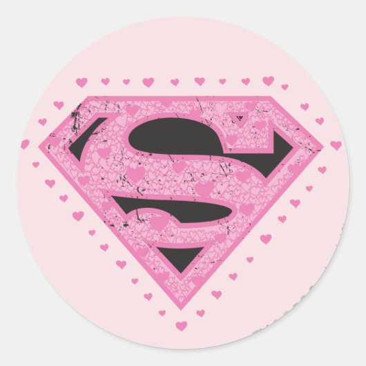 Supergirl Distressed Logo Schwarz und Rosa Runder Aufkleber (Vorderseite)