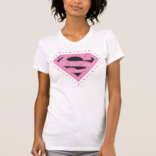 Supergirl Distressed Logo Schwarz und Rosa T-Shirt (Vorderseite)