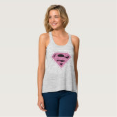 Supergirl Distressed Logo Schwarz und Rosa Tank Top (Vorderseite Vollansicht)