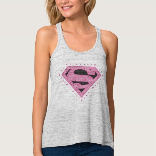Supergirl Distressed Logo Schwarz und Rosa Tank Top (Vorderseite)