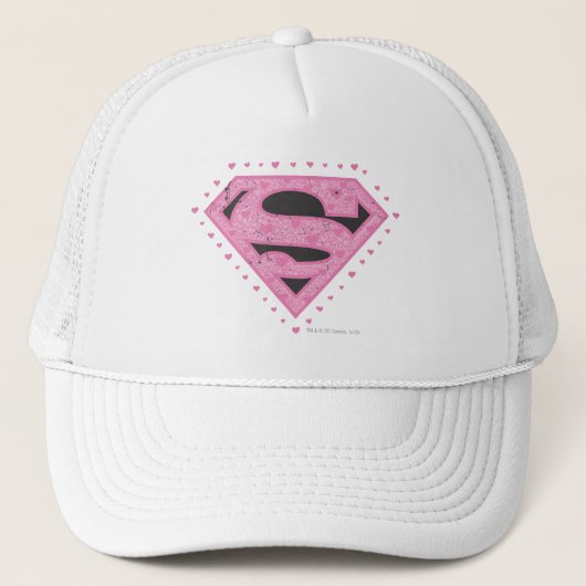Supergirl Distressed Logo Schwarz und Rosa Truckerkappe (Vorderseite)