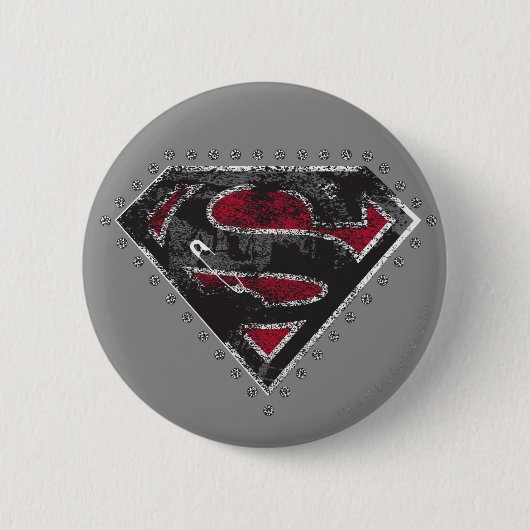 Supergirl Distressed Logo Schwarz und Rot Button (Vorderseite)