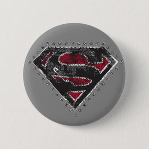 Supergirl Distressed Logo Schwarz und Rot Button