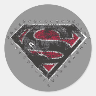 Supergirl Distressed Logo Schwarz und Rot Runder Aufkleber