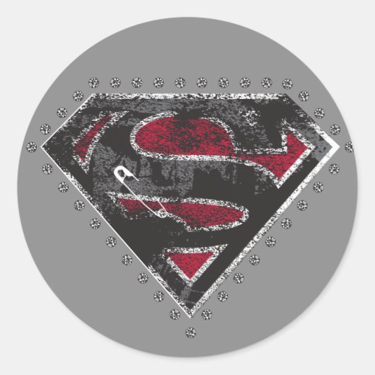 Supergirl Distressed Logo Schwarz und Rot Runder Aufkleber (Vorderseite)