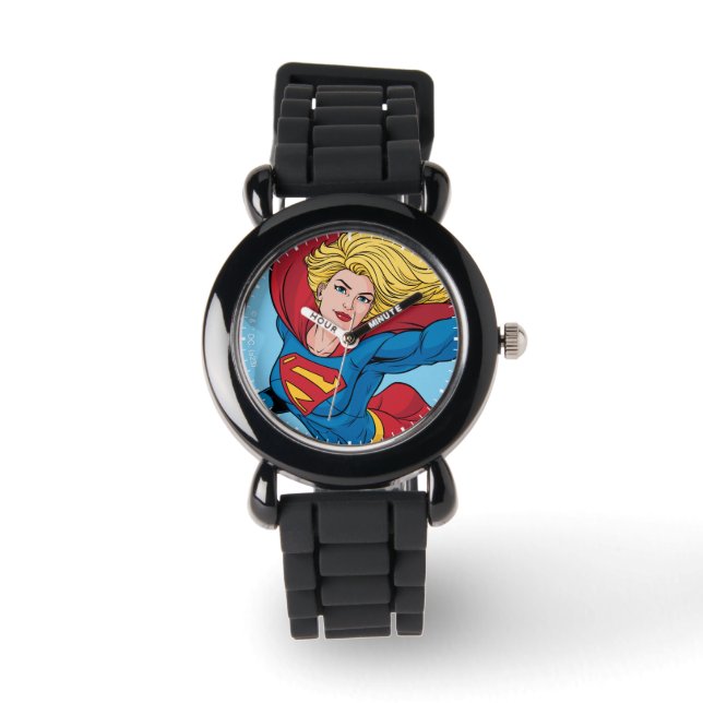 Supergirl Flying Up Illustration Armbanduhr (Vorderseite)