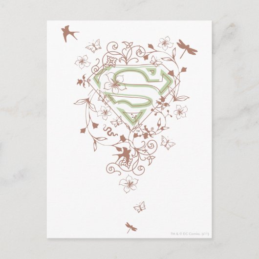 Supergirl Green Floral Logo Postkarte (Vorderseite)