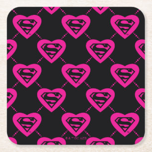 Supergirl Hearts Diagonal Pattern Rechteckiger Pappuntersetzer