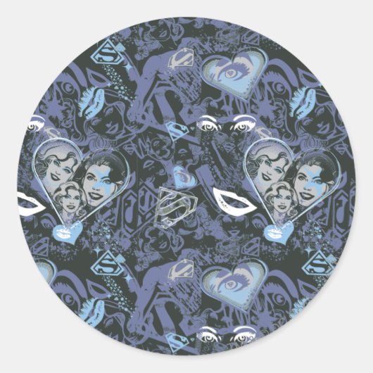 Supergirl Herz und Lips Muster Runder Aufkleber (Vorderseite)