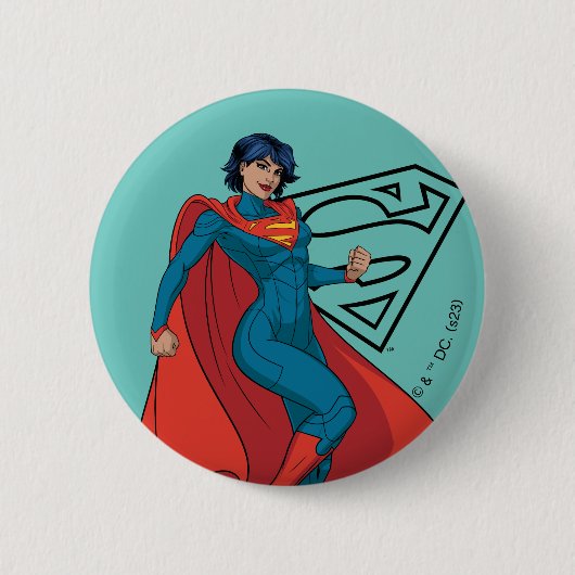 Supergirl Hovering in Blue Anzug Button (Vorderseite)