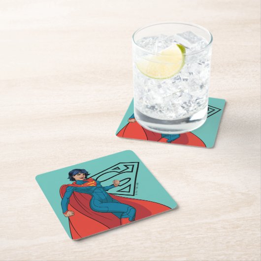Supergirl Hovering in Blue Anzug Rechteckiger Pappuntersetzer (Vor Ort)