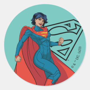 Supergirl Hovering in Blue Anzug Runder Aufkleber