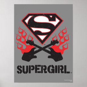 Supergirl Logo Black Flaming Gitarren Poster