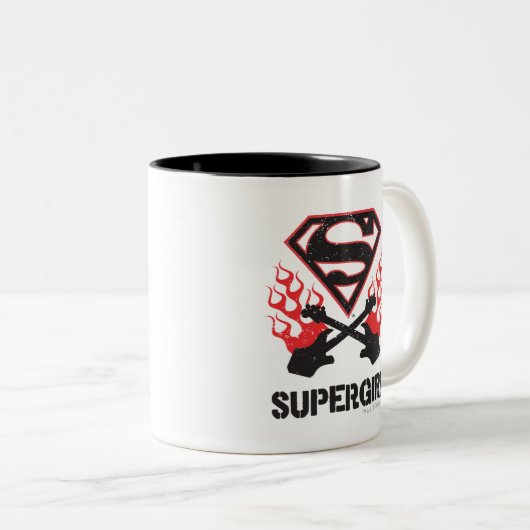 Supergirl Logo Black Flaming Gitarren Zweifarbige Tasse (VorderseiteRechts)
