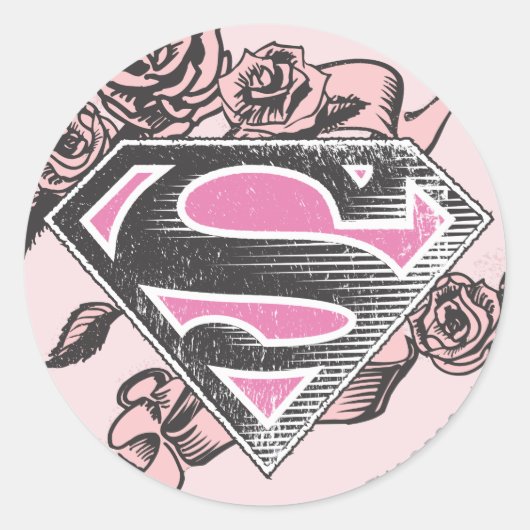 Supergirl-Logo mit Rose Runder Aufkleber (Vorderseite)