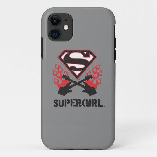Supergirl Logo-Schwarz-lodernde Gitarren Case-Mate iPhone Hülle (Rückseite)