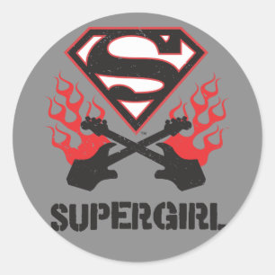 Supergirl Logo-Schwarz-lodernde Gitarren Runder Aufkleber