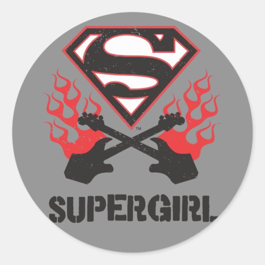 Supergirl Logo-Schwarz-lodernde Gitarren Runder Aufkleber (Vorderseite)