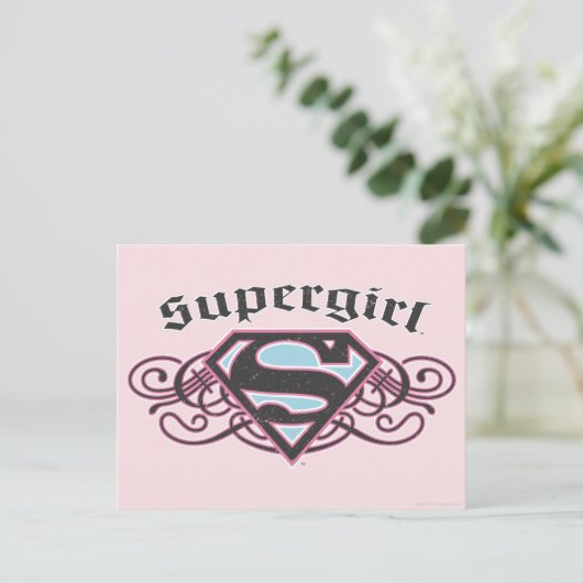 Supergirl Pin Strips Black and Pink Postkarte (Stehend Vorderseite)