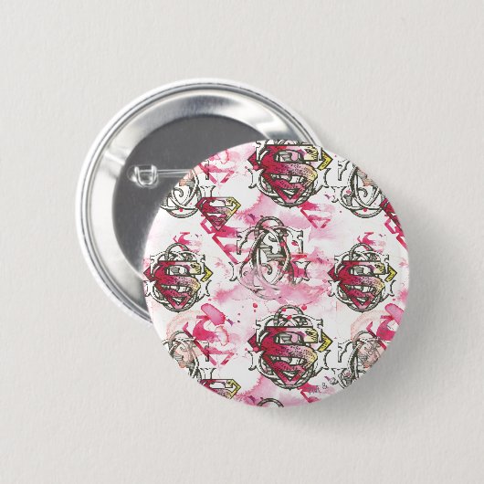 Supergirl Pink Ink Pattern Button (Vorne & Hinten)