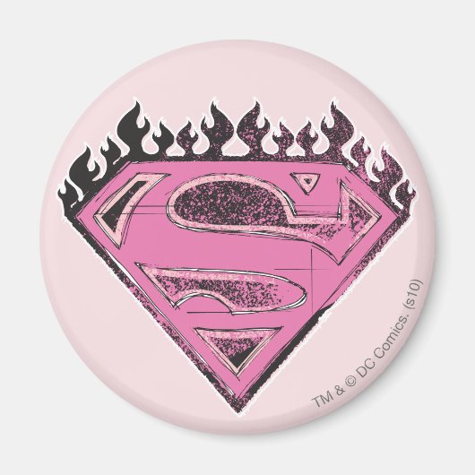Supergirl Pink Logo mit Flammen Magnet (Vorne)