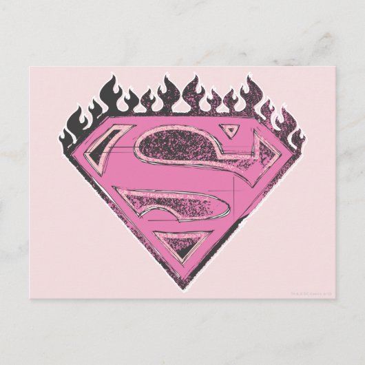 Supergirl Pink Logo mit Flammen Postkarte (Vorderseite)