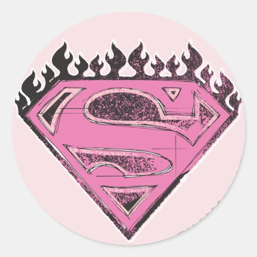 Supergirl Pink Logo mit Flammen Runder Aufkleber (Vorderseite)