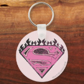 Supergirl Pink Logo mit Flammen Schlüsselanhänger (Vorderseite)