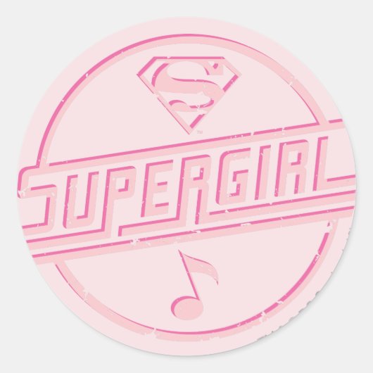 Supergirl Pink Musiknote Runder Aufkleber (Vorderseite)