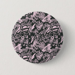 Supergirl Pink und Black Scribbles Button