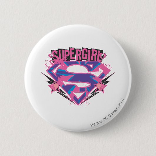 Supergirl Pink und Lila Grunge Logo Button (Vorderseite)