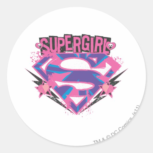 Supergirl Pink und Lila Grunge Logo Runder Aufkleber (Vorderseite)