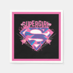 Supergirl Pink und Lila Grunge-Logo Serviette
