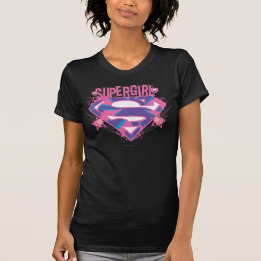 Supergirl Pink und Lila Grunge Logo T-Shirt (Vorderseite)