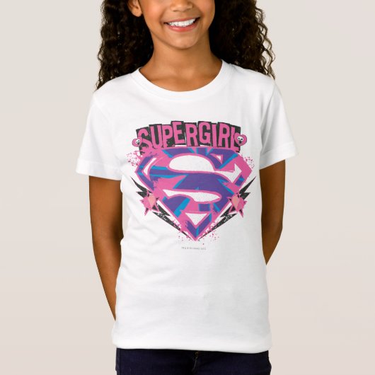 Supergirl Pink und Lila Grunge Logo T-Shirt (Vorderseite)
