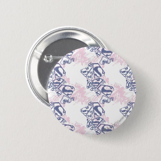 Supergirl Pink und Lila Muster Button (Vorne & Hinten)