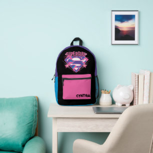 Supergirl Pink und Purple Grunge Logo Bedruckter Rucksack