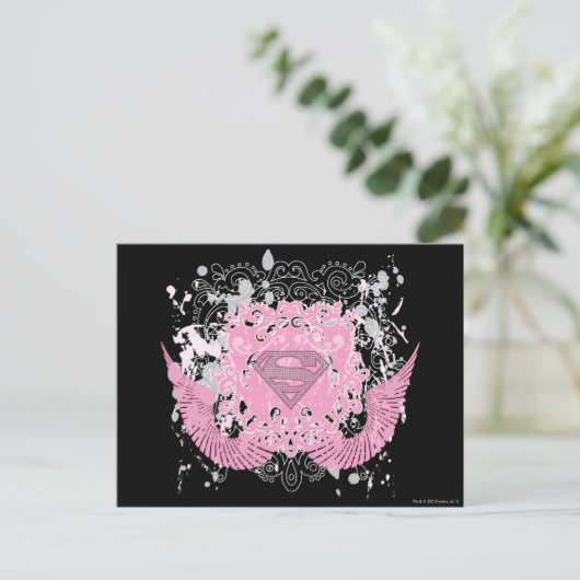 Supergirl Pink Winged Design Postkarte (Stehend Vorderseite)
