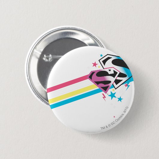 Supergirl Rainbow Stripes Button (Vorne & Hinten)