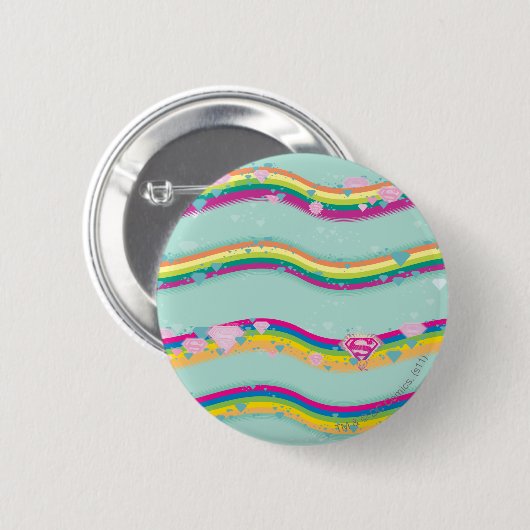 Supergirl Rainbow Waves Green Button (Vorne & Hinten)