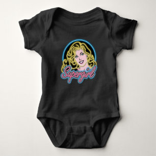 Supergirl Retro Neon Lights Graphic Baby Strampler