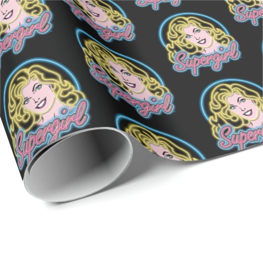 Supergirl Retro Neon Lights Graphic Geschenkpapier (Rolleneckpunkt)