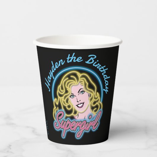Supergirl Retro Neon Lights Graphic Pappbecher (Vorderseite)